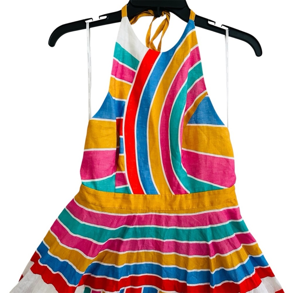 Zimmermann Fiesta Rainbow Striped Linen Halter Neck Midi Dress size 2 | US 10 - Picture 6 of 16